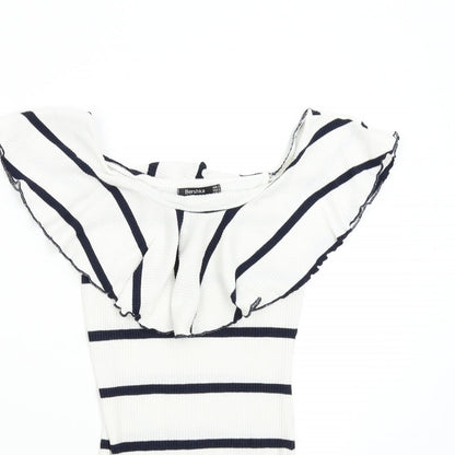Bershka Womens White Striped  Bodysuit One-Piece Size S