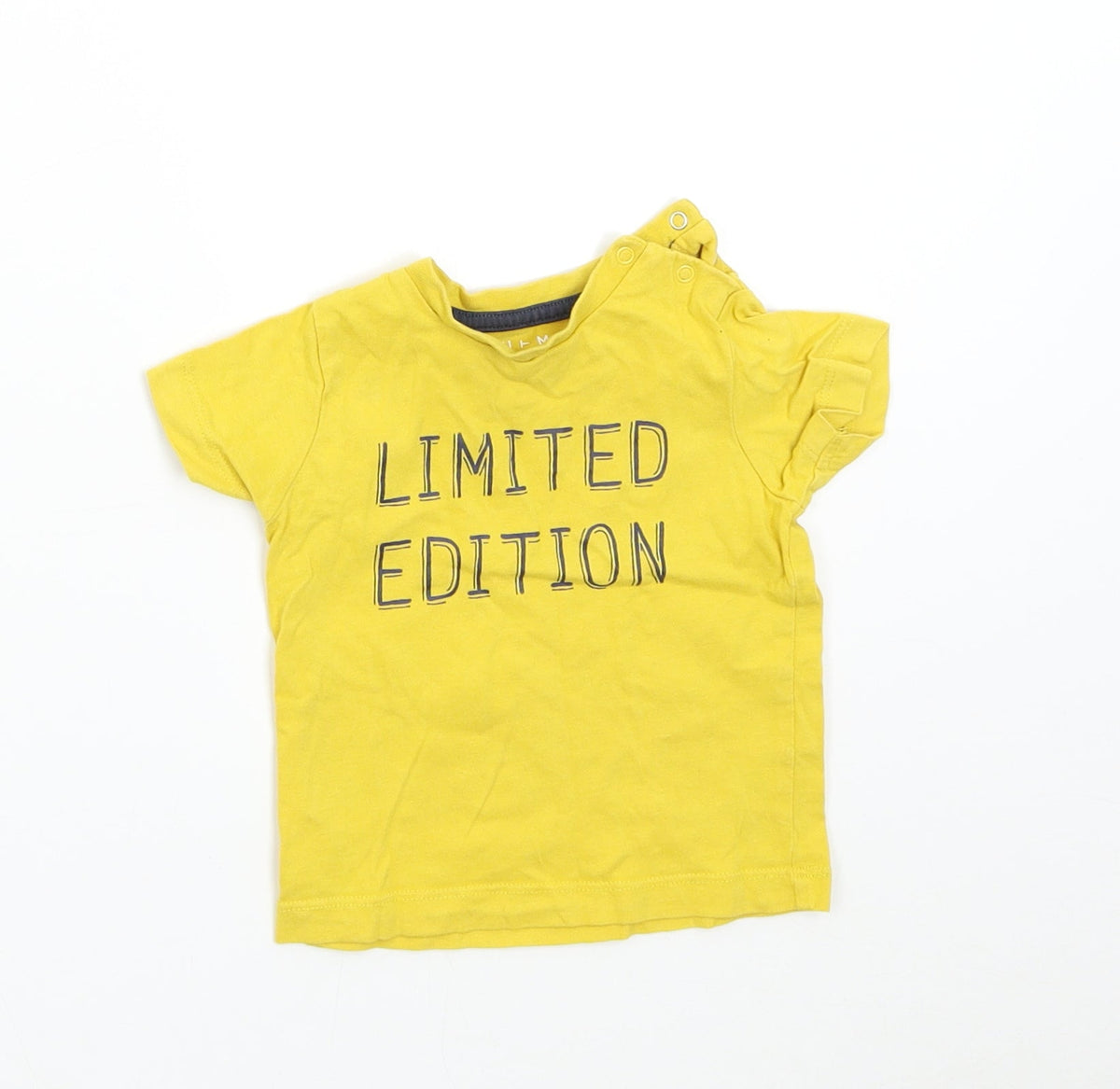 Additional front view of Nutmeg Baby Yellow Basic T-Shirt, size 6-9, Months