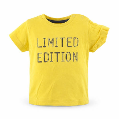 Front view of Nutmeg Baby Yellow Basic T-Shirt, size 6-9, Months