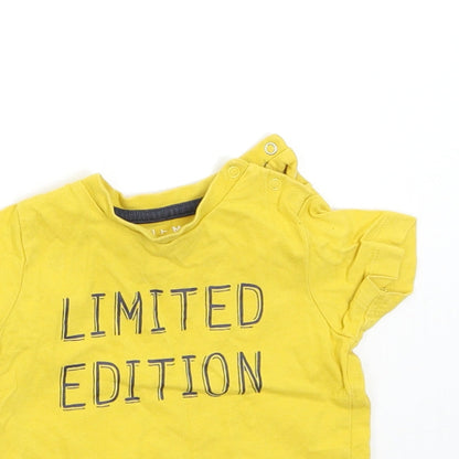 Close-up detail of Nutmeg Baby Yellow Basic T-Shirt, size 6-9, Months