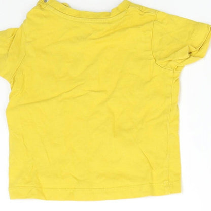 Brand and care label for Nutmeg Baby Yellow Basic T-Shirt, size 6-9, Months