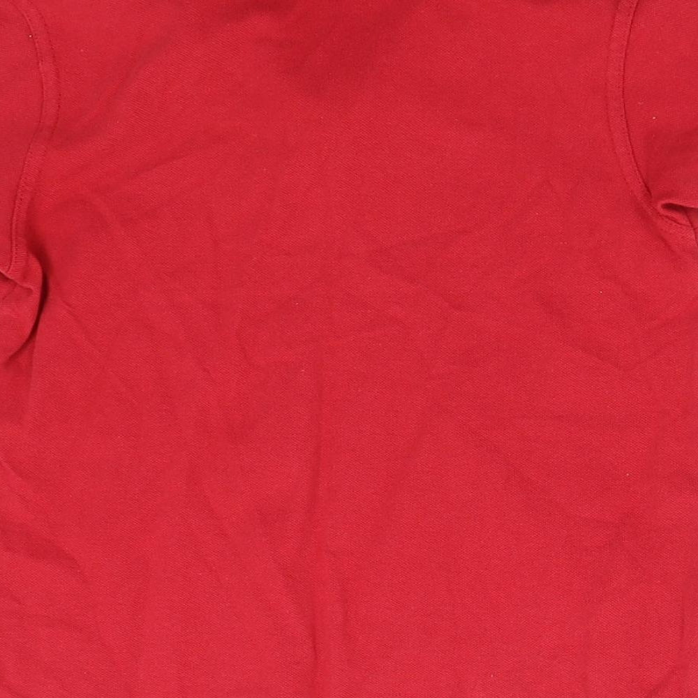 Brand and care label for George boys’ red basic polo, size 7-8, years