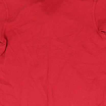 Brand and care label for George boys’ red basic polo, size 7-8, years