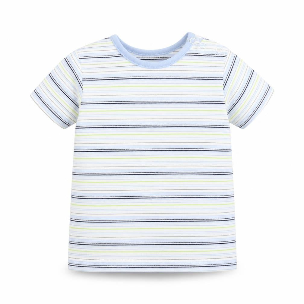 Front view of Matalan boys’ multicoloured striped basic t-shirt, size 9-10, years