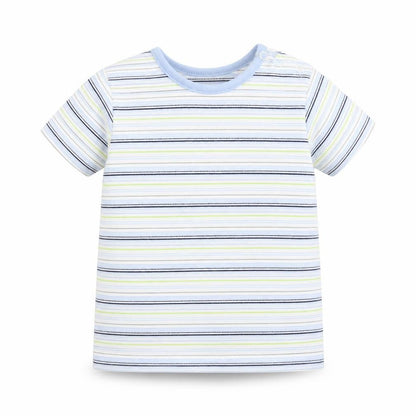 Front view of Matalan boys’ multicoloured striped basic t-shirt, size 9-10, years