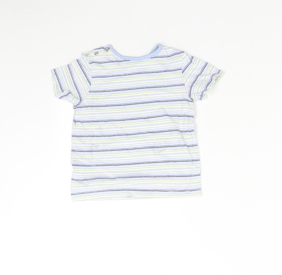 Back view of Matalan boys’ multicoloured striped basic t-shirt, size 9-10, years