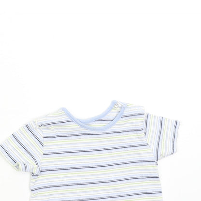 Close-up detail of Matalan boys’ multicoloured striped basic t-shirt, size 9-10, years