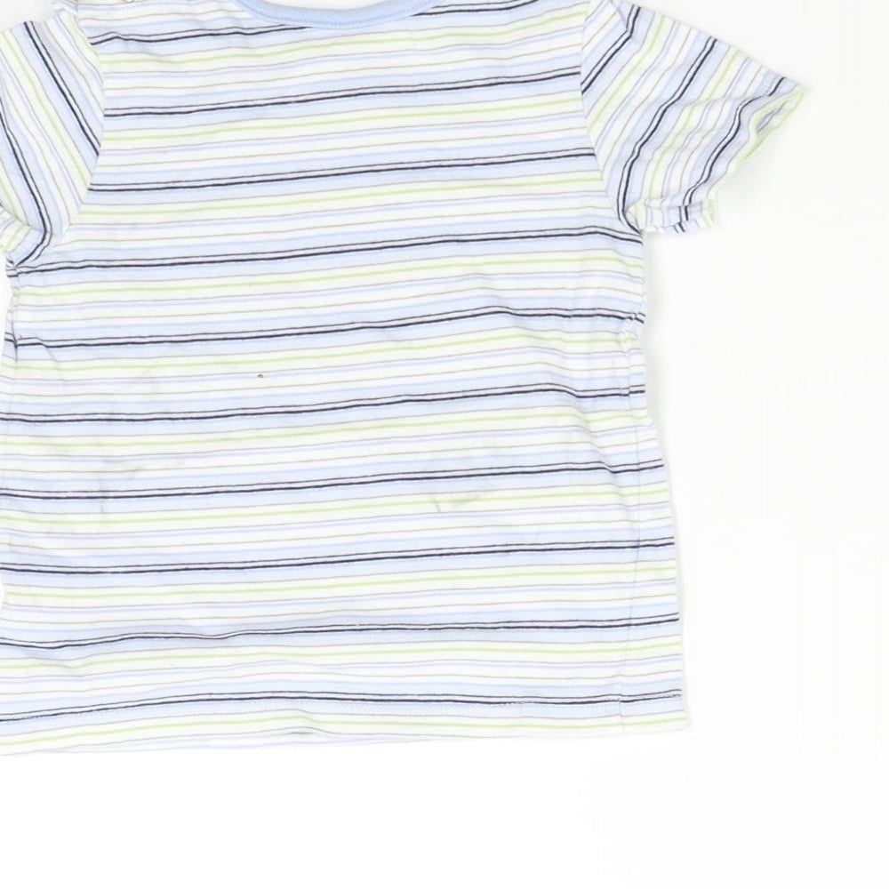 Brand and care label for Matalan boys’ multicoloured striped basic t-shirt, size 9-10, years