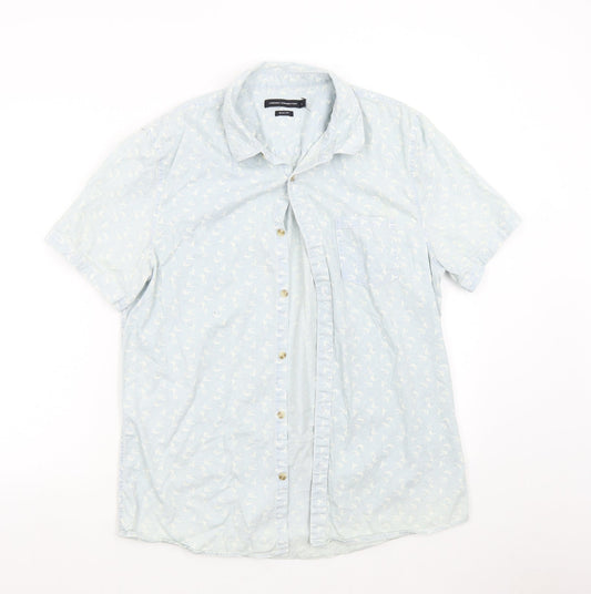 Mens UK Size L French Connection Blue  Button-Up Short Sleeve Casual Shirt