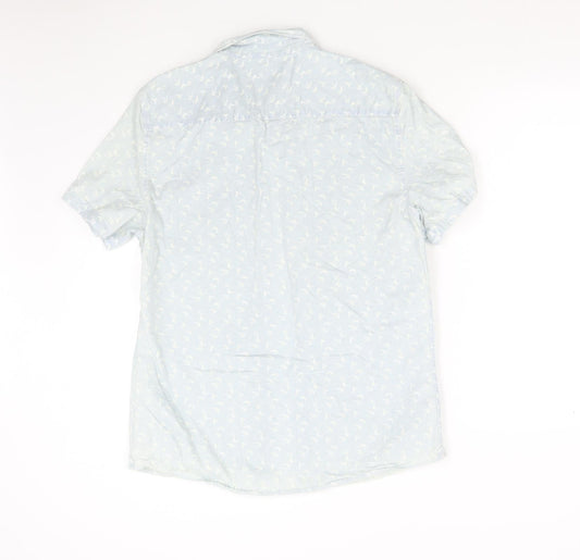 Mens UK Size L French Connection Blue  Button-Up Short Sleeve Casual Shirt