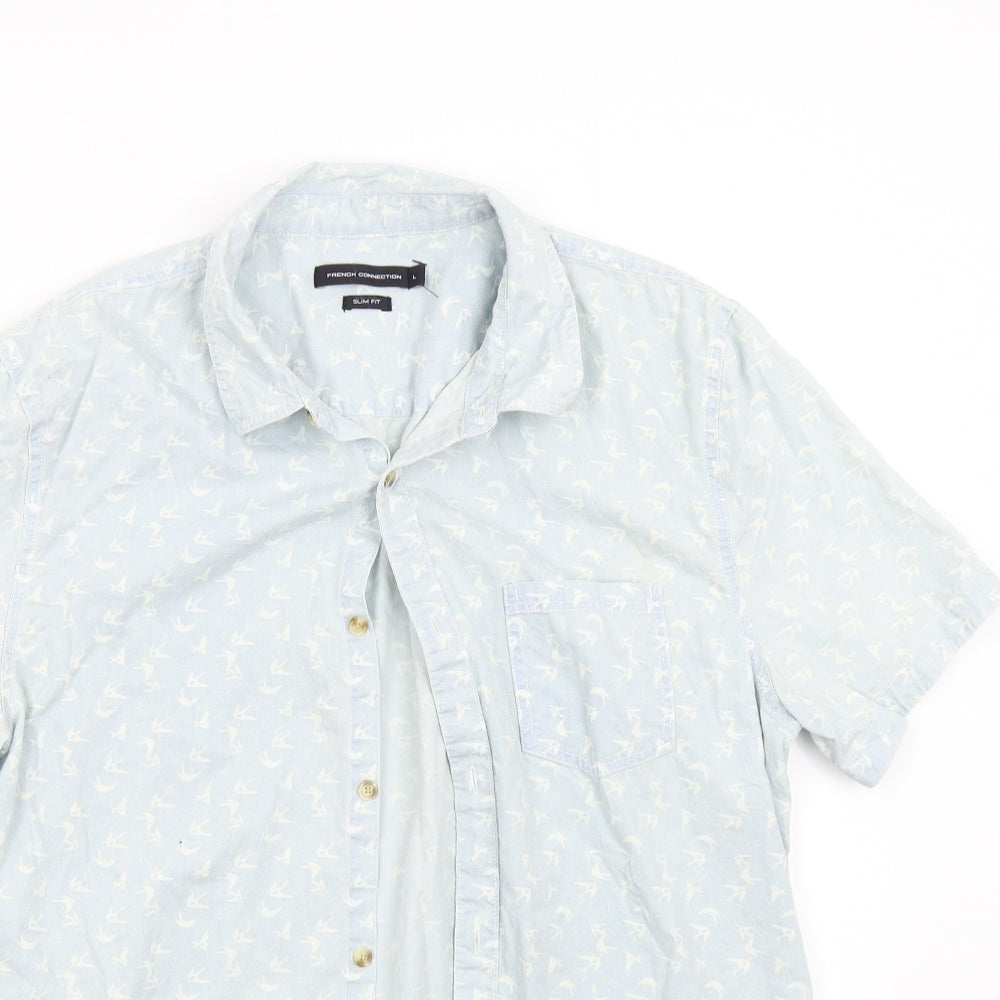 Mens UK Size L French Connection Blue  Button-Up Short Sleeve Casual Shirt
