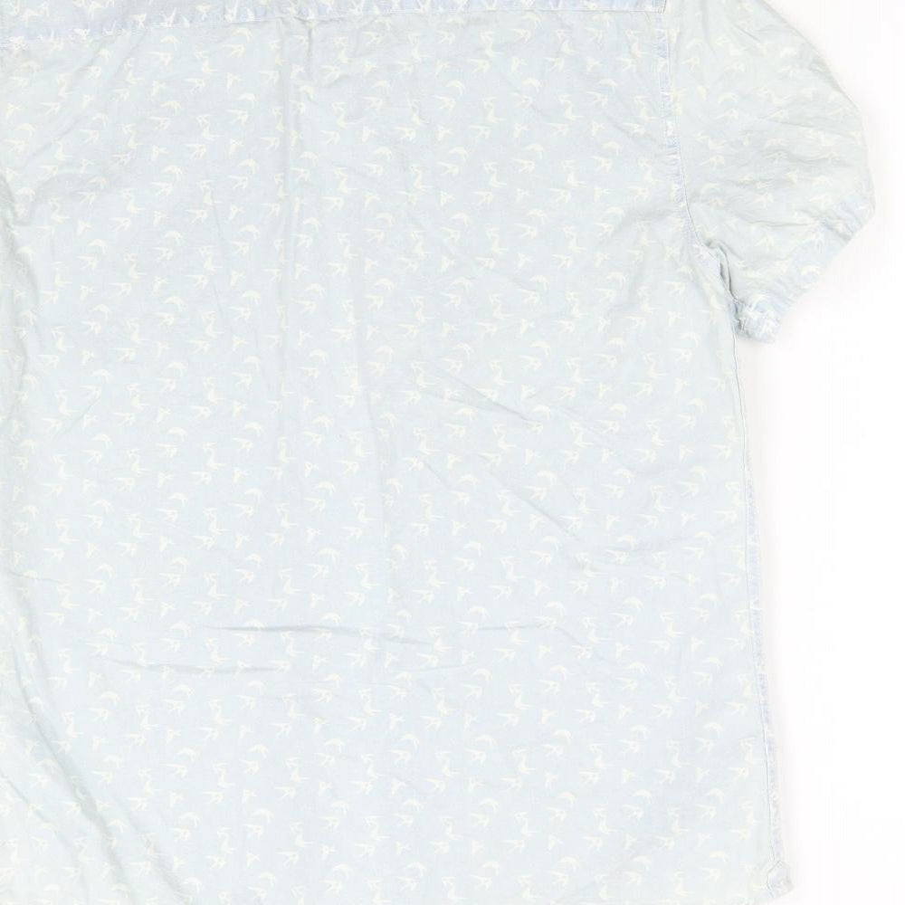 Mens UK Size L French Connection Blue  Button-Up Short Sleeve Casual Shirt