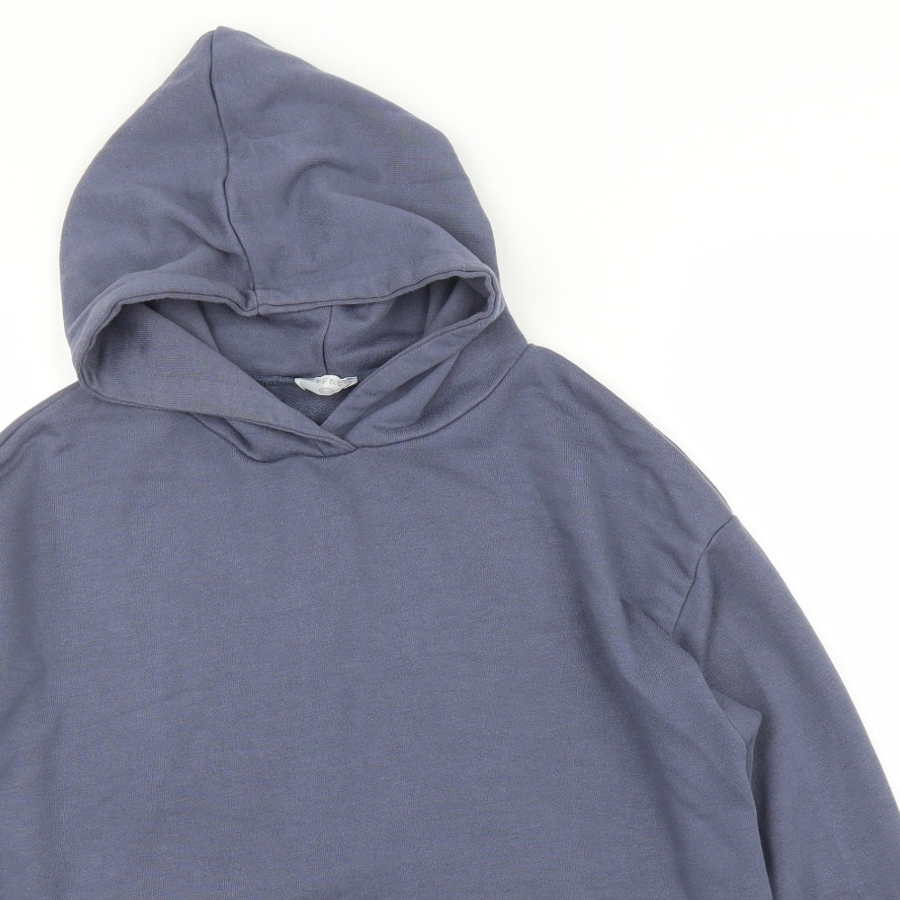 Close-up detail of Jeff & Co women’s blue pullover hoodie, size UK 8