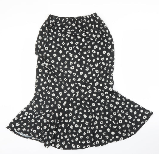 Boohoo Womens Black Floral  Trumpet Skirt Size 10