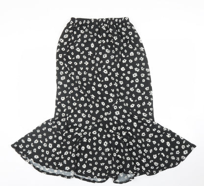 Boohoo Womens Black Floral  Trumpet Skirt Size 10