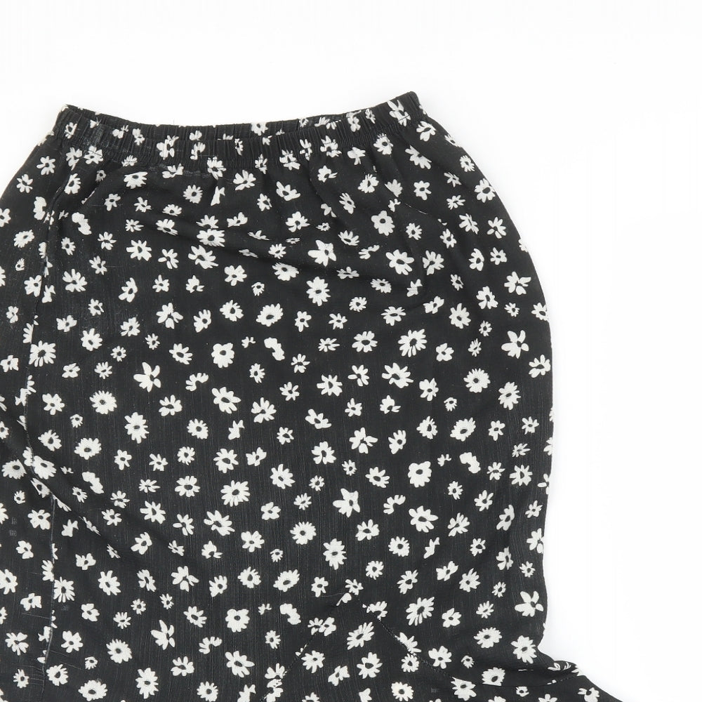 Boohoo Womens Black Floral  Trumpet Skirt Size 10