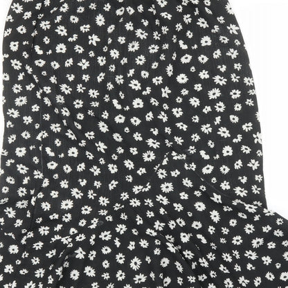 Boohoo Womens Black Floral  Trumpet Skirt Size 10