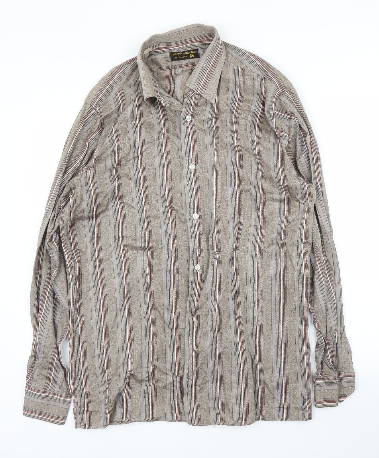 Henry Bannerman Mens Beige Striped   Button-Up Size 16.5