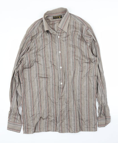 Henry Bannerman Mens Beige Striped   Button-Up Size 16.5