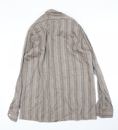 Henry Bannerman Mens Beige Striped   Button-Up Size 16.5