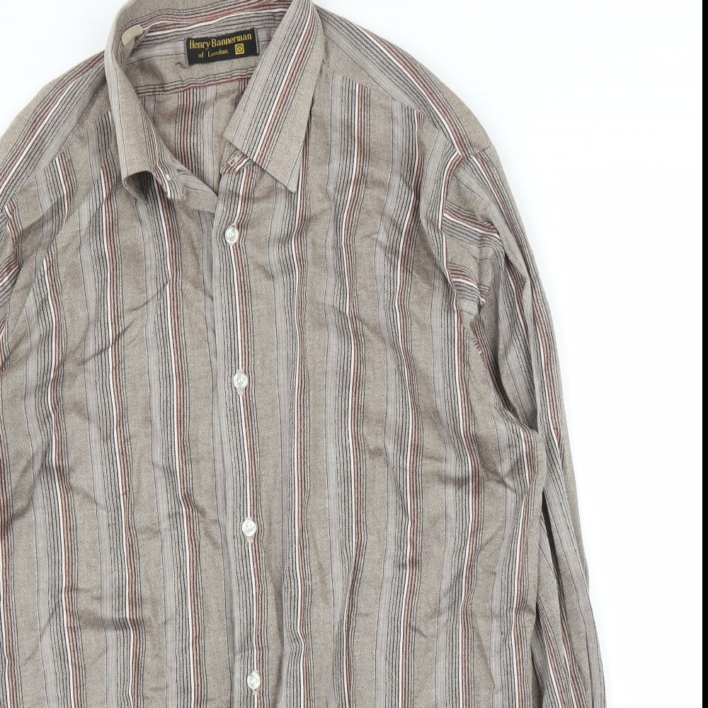 Henry Bannerman Mens Beige Striped   Button-Up Size 16.5