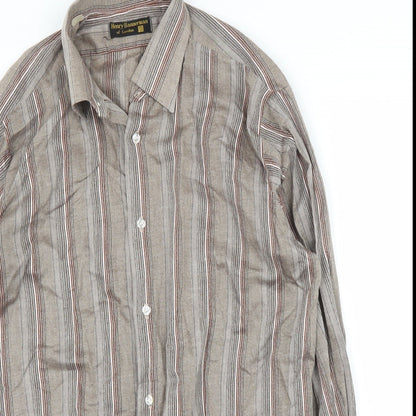 Henry Bannerman Mens Beige Striped   Button-Up Size 16.5
