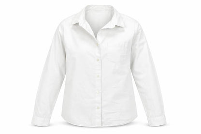 Front view of F&F girls’ white basic button-up, size 12, years