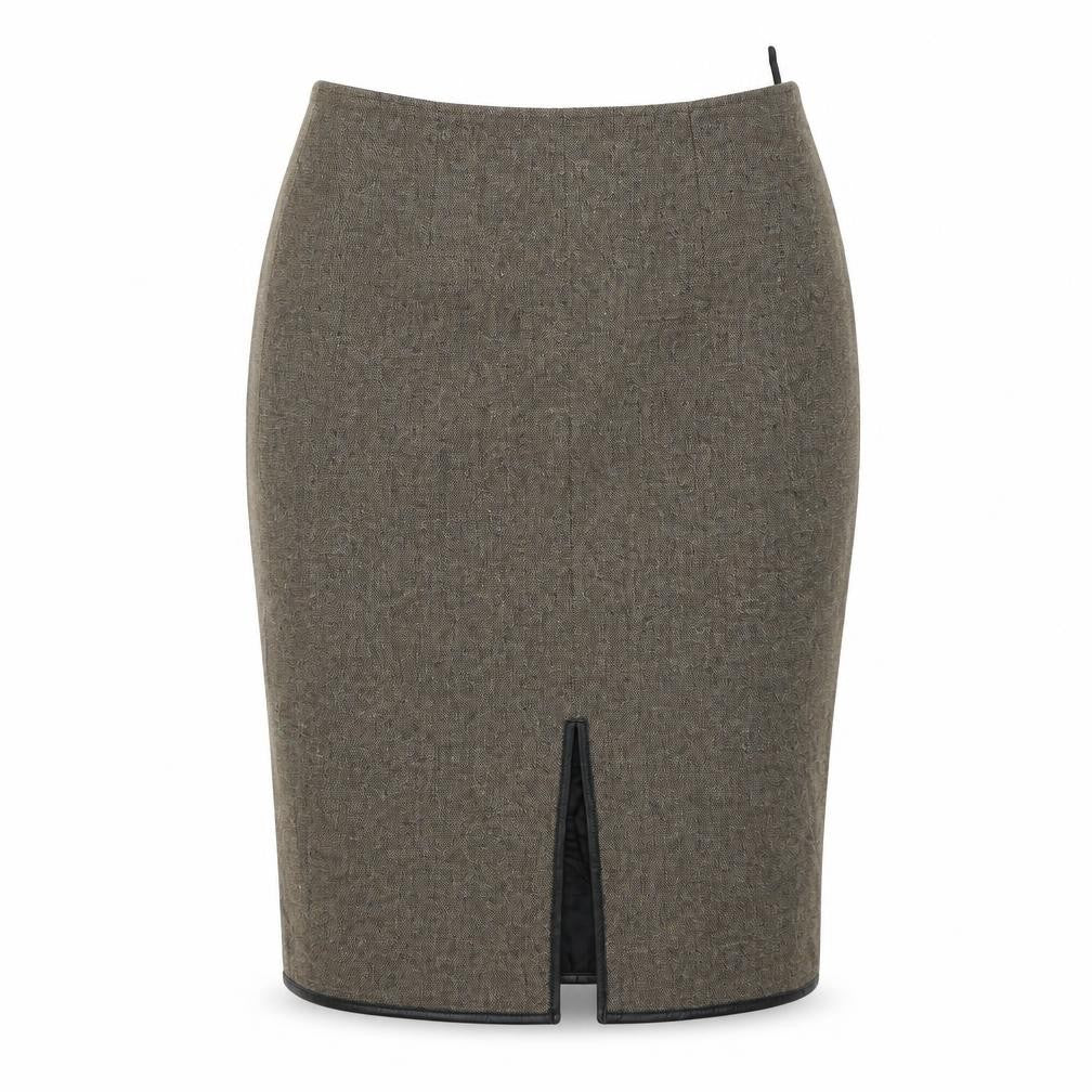 Front view of JAGER women’s brown bandage skirt, size UK 14