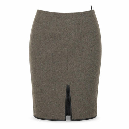 Front view of JAGER women’s brown bandage skirt, size UK 14