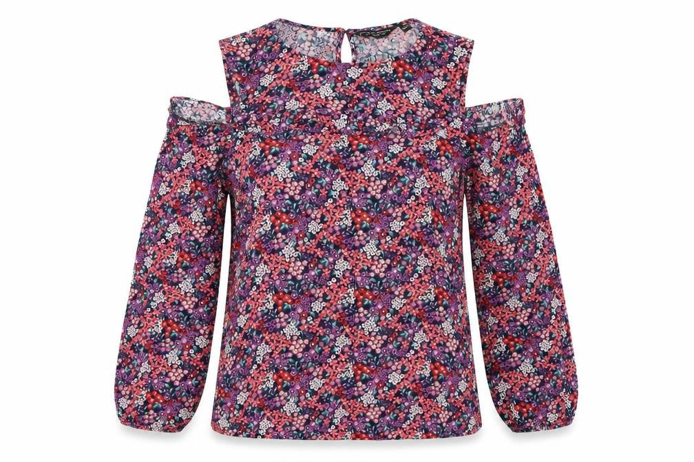 Front view of Dorothy Perkins women’s pink floral basic blouse, size UK 10