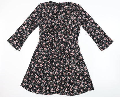 H&M  Womens Black Floral  A-Line  Size 6