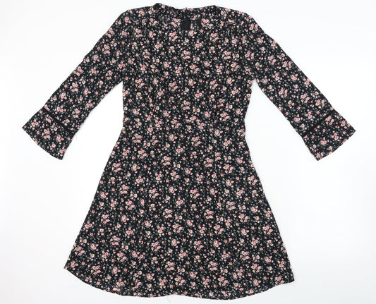 H&M  Womens Black Floral  A-Line  Size 6