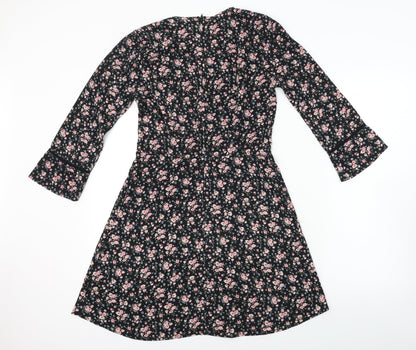 H&M  Womens Black Floral  A-Line  Size 6