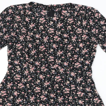 H&M  Womens Black Floral  A-Line  Size 6