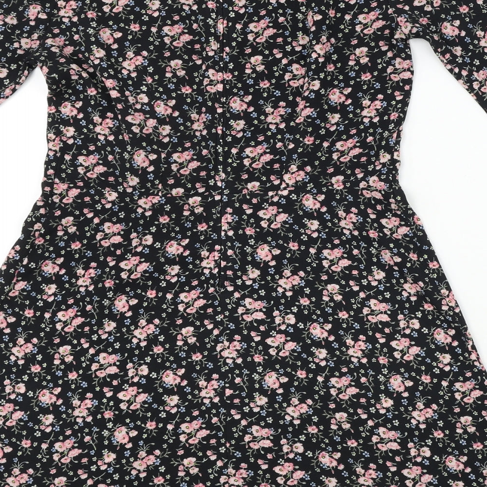 H&M  Womens Black Floral  A-Line  Size 6
