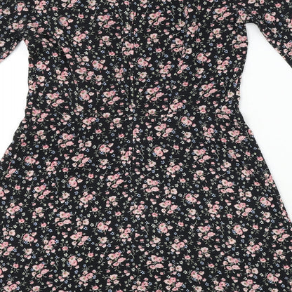 H&M  Womens Black Floral  A-Line  Size 6