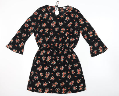 H&M  Womens Black Floral  A-Line  Size 10