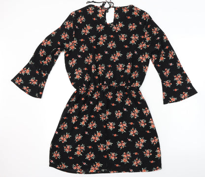 H&M  Womens Black Floral  A-Line  Size 10