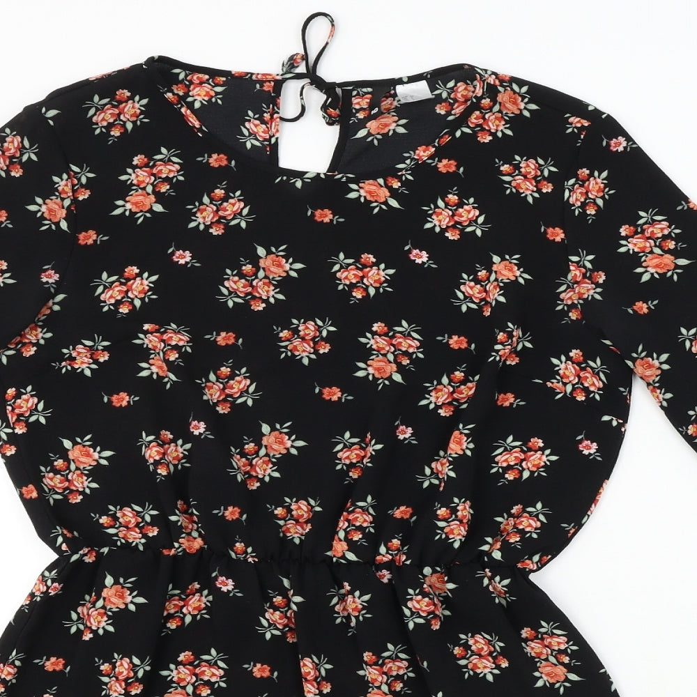 H&M  Womens Black Floral  A-Line  Size 10