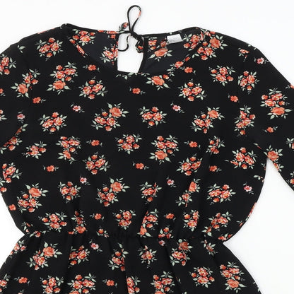 H&M  Womens Black Floral  A-Line  Size 10