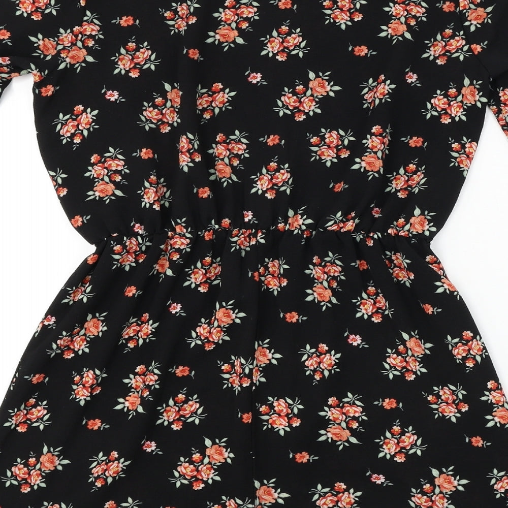 H&M  Womens Black Floral  A-Line  Size 10