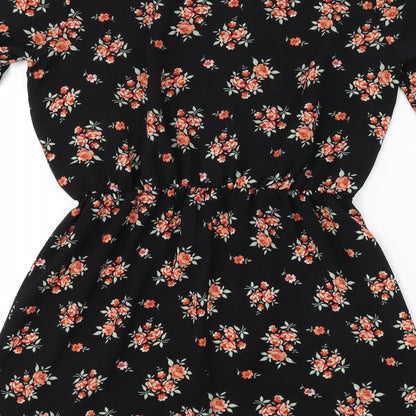 H&M  Womens Black Floral  A-Line  Size 10