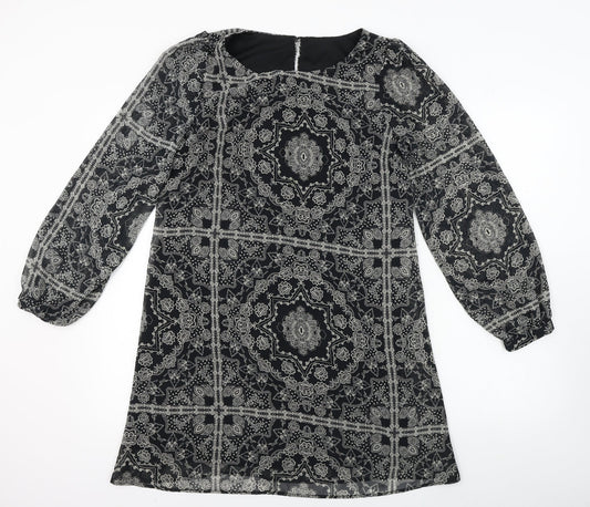 Atmosphere  Womens Black Geometric  A-Line  Size 10
