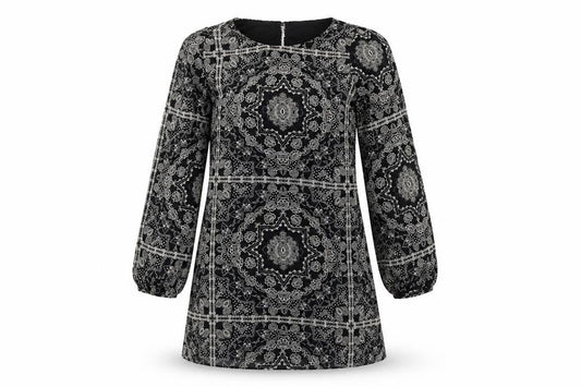Front view of Atmosphere women’s black geometric a-line, size UK 10