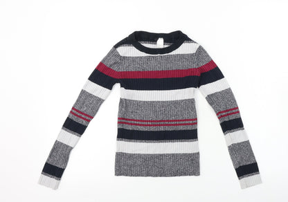 H&M  Girls Grey Striped  Pullover Jumper Size XS