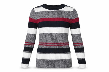 Front view of H&M girls’ grey striped jumper, size XS