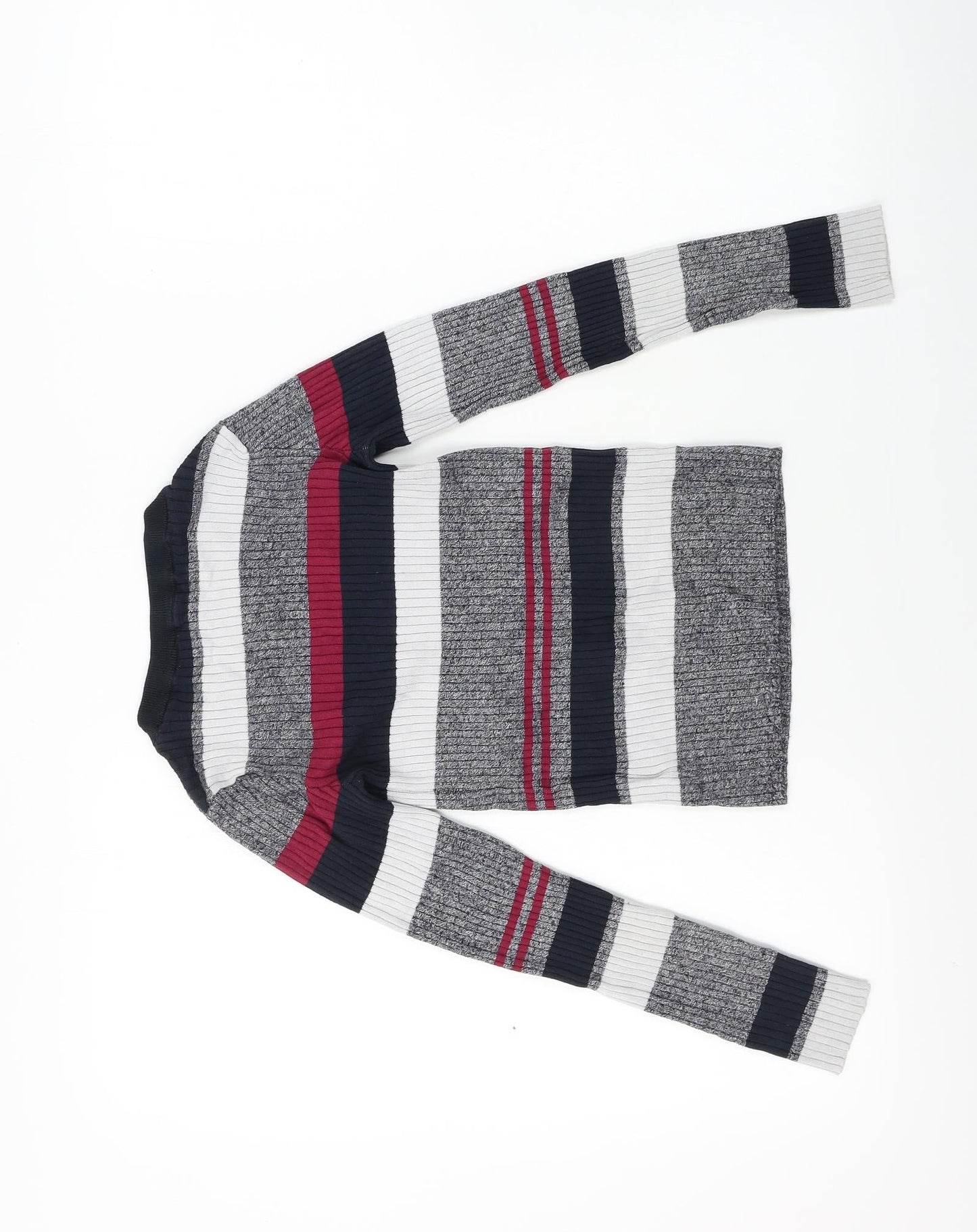 H&M  Girls Grey Striped  Pullover Jumper Size XS
