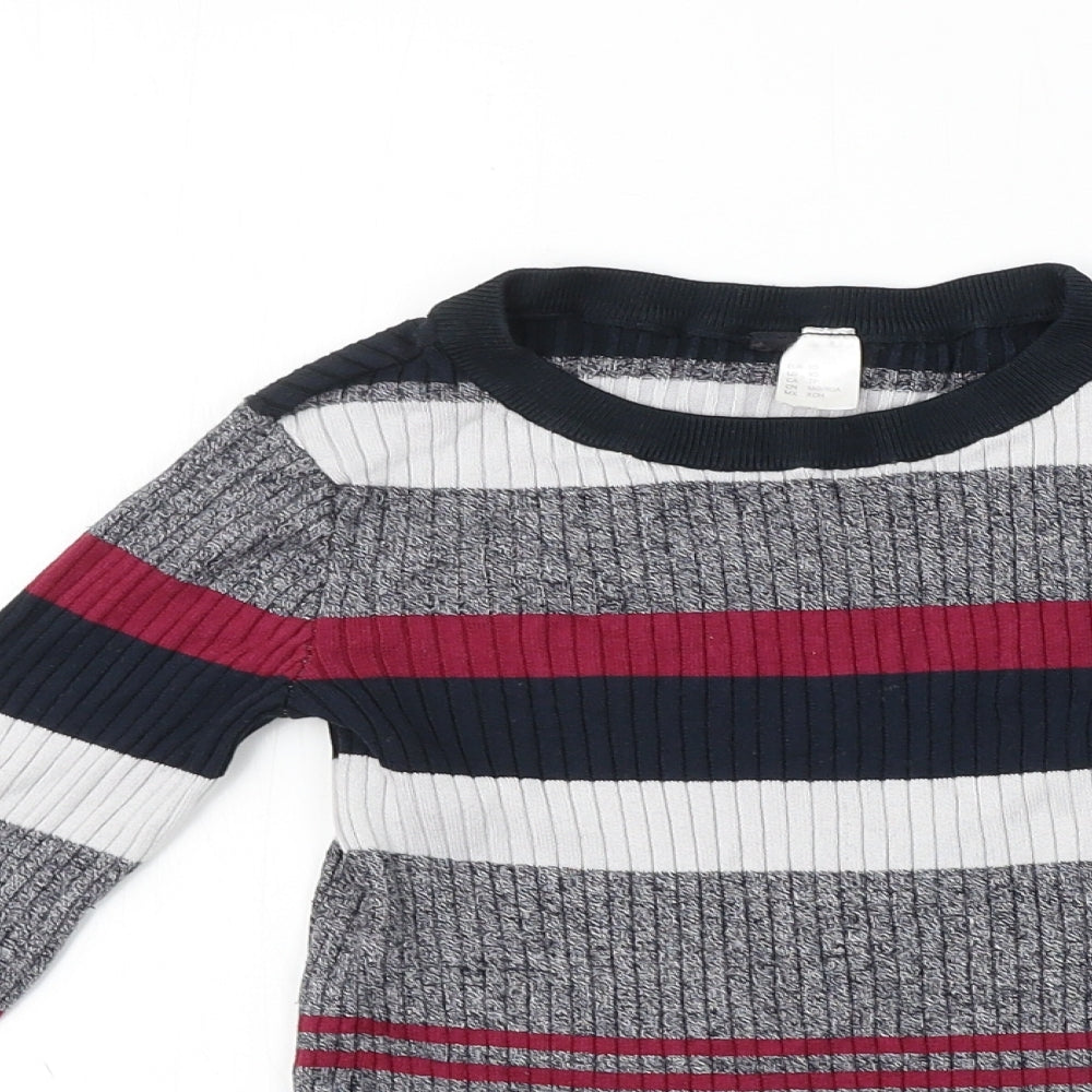 H&M  Girls Grey Striped  Pullover Jumper Size XS