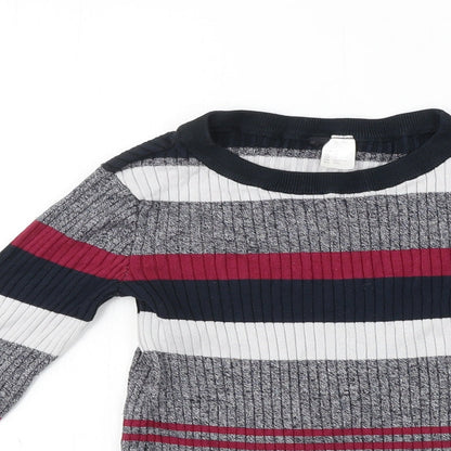 H&M  Girls Grey Striped  Pullover Jumper Size XS