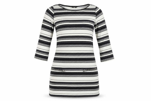 Front view of F&F women’s ivory striped bodycon, size UK 8